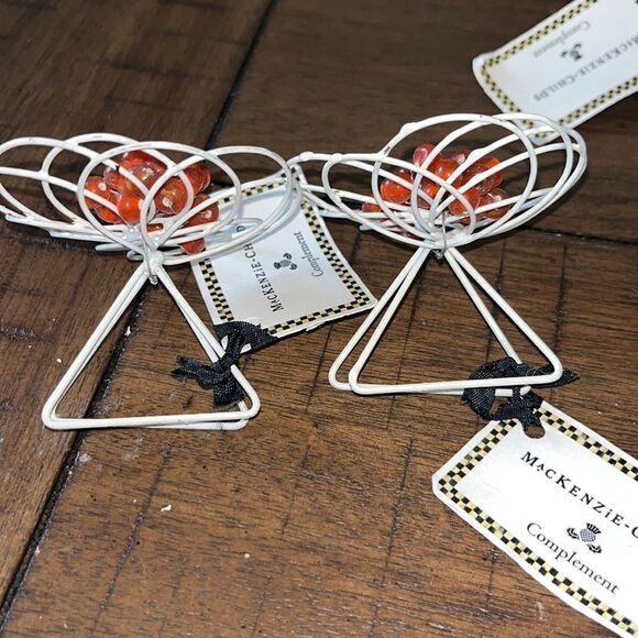 Mackenzie Childs Complement Collection Napkin Rings White Orange beaded Set of 4 - Picture 2 of 3